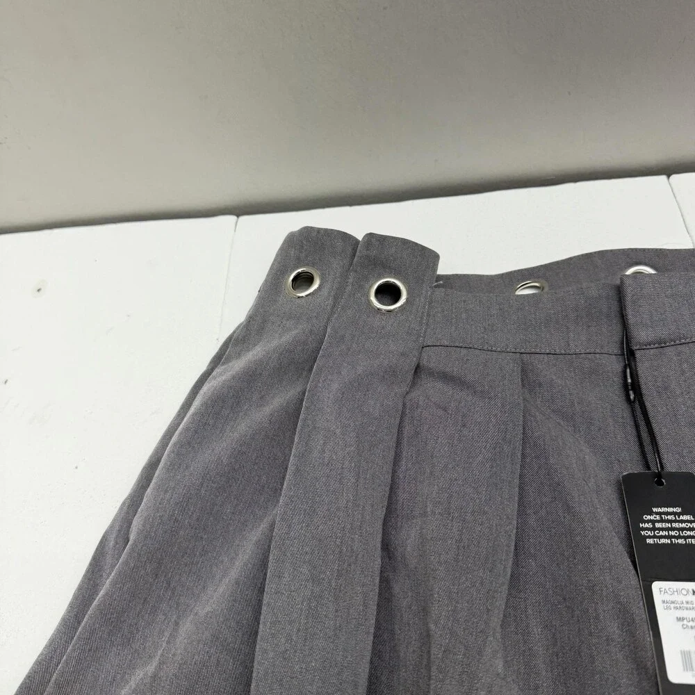 Fashion Nova Dress Pants Womens L Gray Magnolia Wide Leg Hardware Trouser